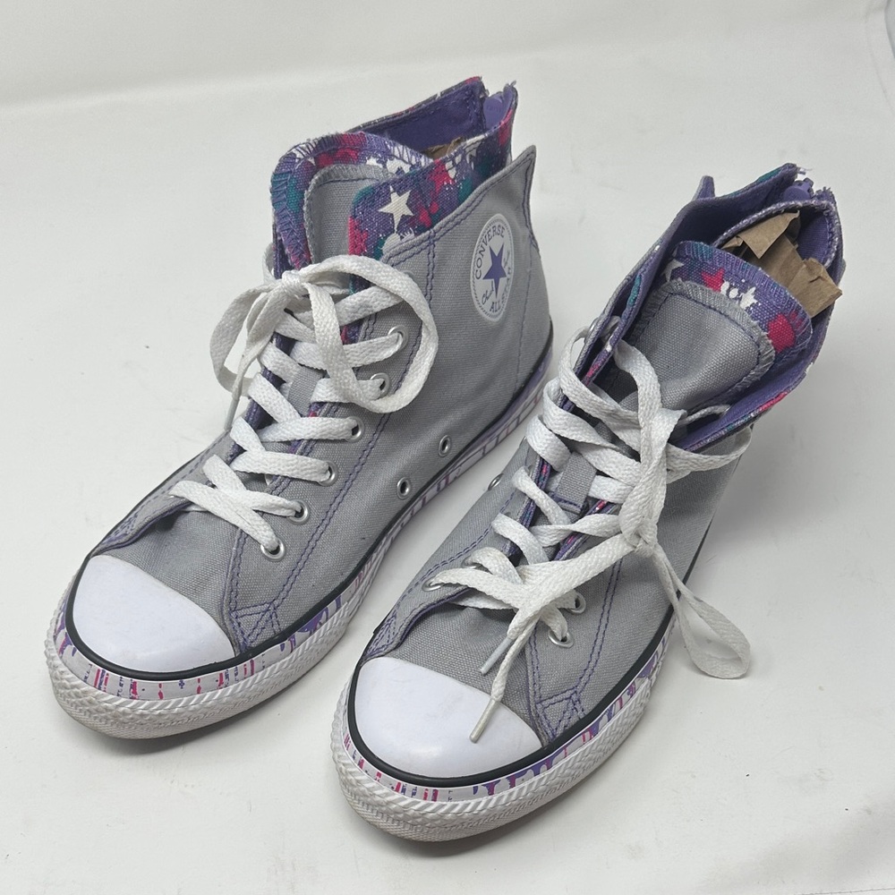 Converse Gray High-Top Sneakers with Purple Accents